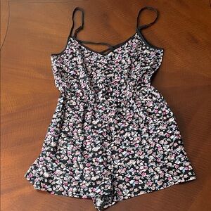 H&M Divided Black, Pink, Blue, and Green Floral Romper